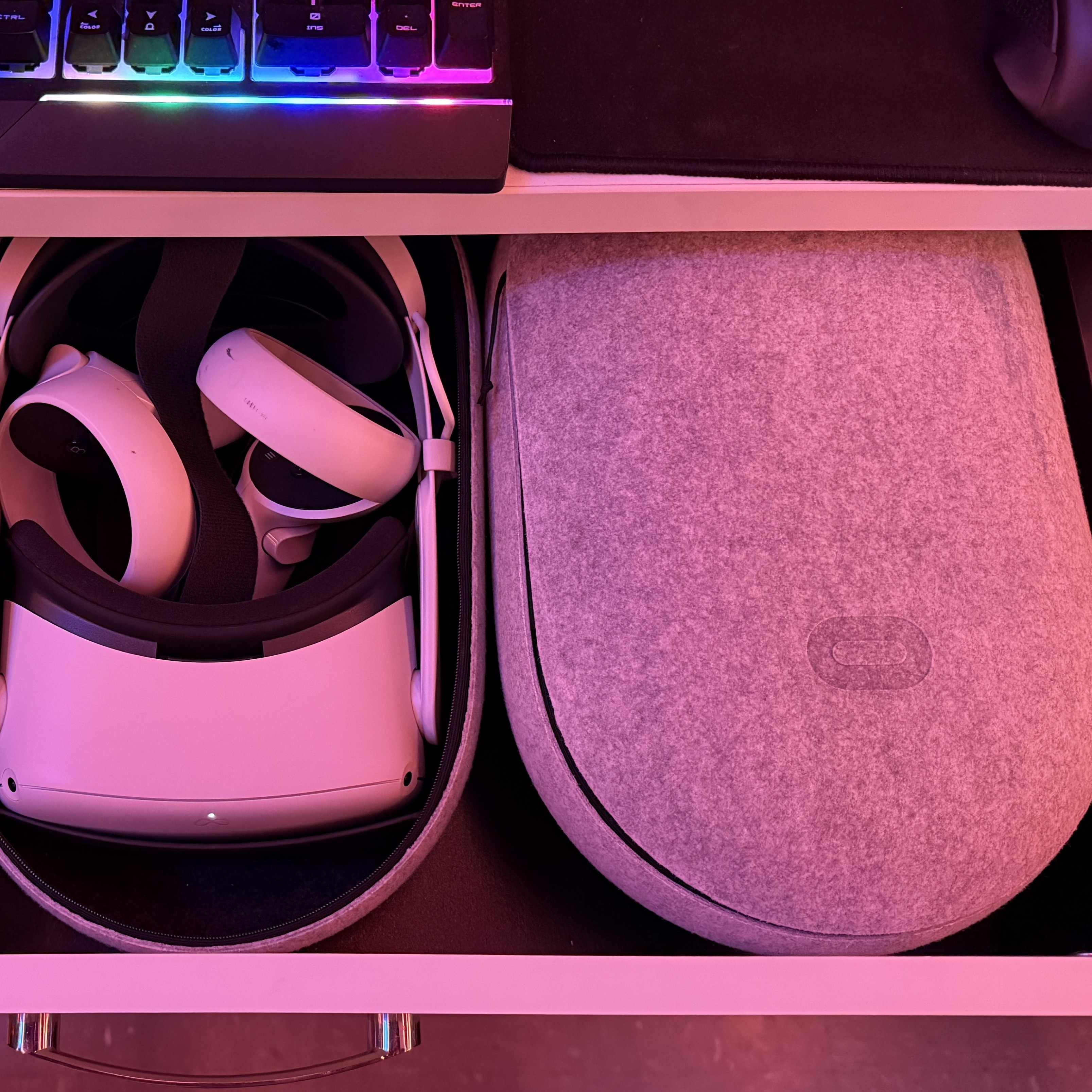 Meta Quest VR headsets in their cases
